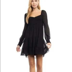 Sheer Sleeve Smocked Dress - Black